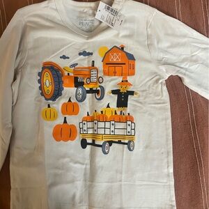 3/$10 The Children's Place White and Orange Tractor Long Sleeve Tee